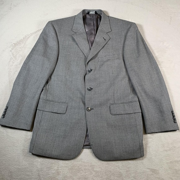 Jos A‎ Bank Blazer Mens 40 Short Gray Houndstooth Wool Sport Coat Jacket Classic